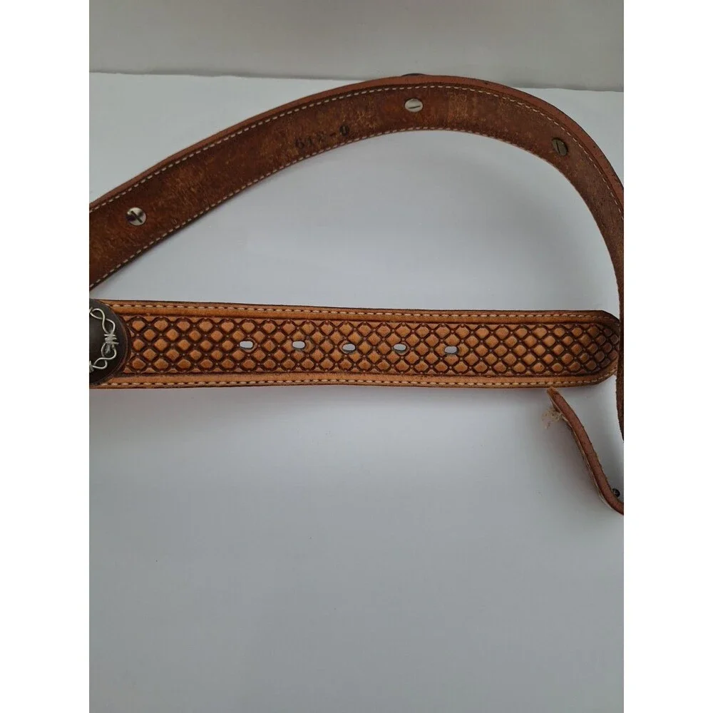 Vintage Double J Saddlery Belt Sz 34 Brown Leather Concho 90's Western No Buckle